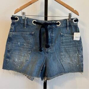 NWT Free People Moxie  Denim Short Timeless Blue Tie Size 31 Boho Festival Casua